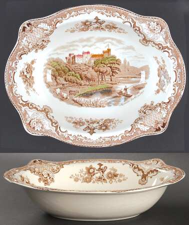 Old Britain Castles Brown Multicolor 9" Oval Vegetable Bowl