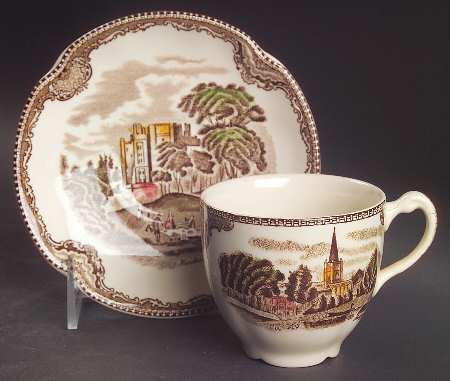 Old Britain Castles Brown Multicolor Flat Cup & Saucer Set by Johnson Brothers