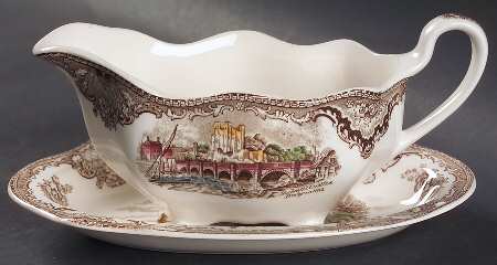 Old Britain Castles Brown Multicolor Gravy Boat & Underplate/Relish by Johnson Brothers