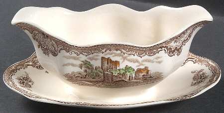 Old Britain Castles Brown Multicolor Gravy Boat with Attached Underplate