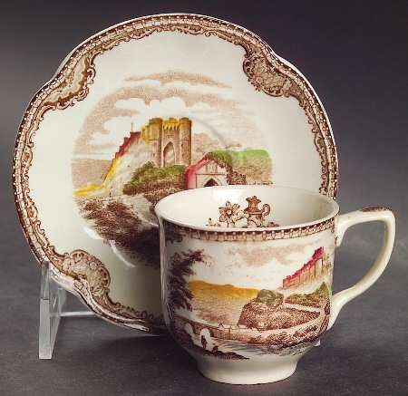 Old Britain Castles Brown Multicolor Flat Demitasse Cup & Saucer Set