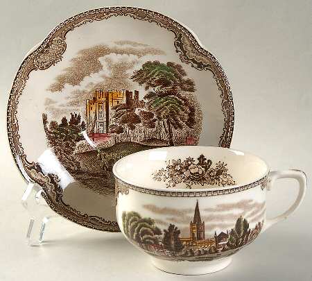 Old Britain Castles Brown Multicolor Flat Cup & Saucer Set by Johnson Brothers