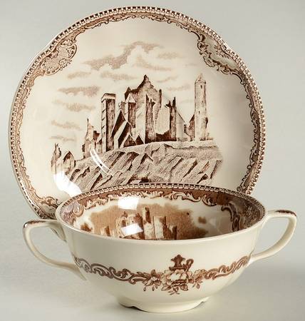 Old Britain Castles Brown Flat Cream Soup & Saucer Set