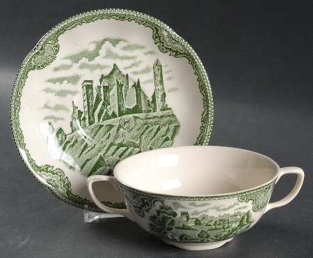 Old Britain Castles Green Flat Cream Soup Bowl & Saucer Set