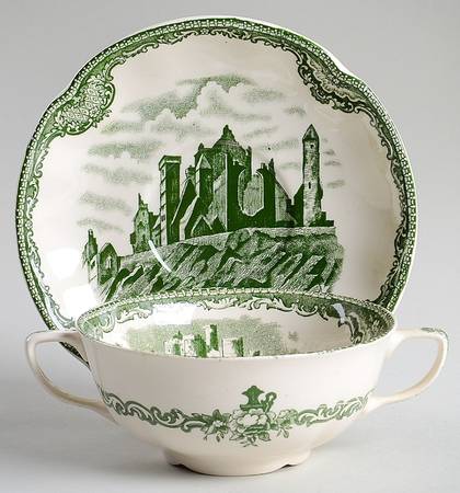 Old Britain Castles Green Flat Cream Soup Bowl & Saucer Set