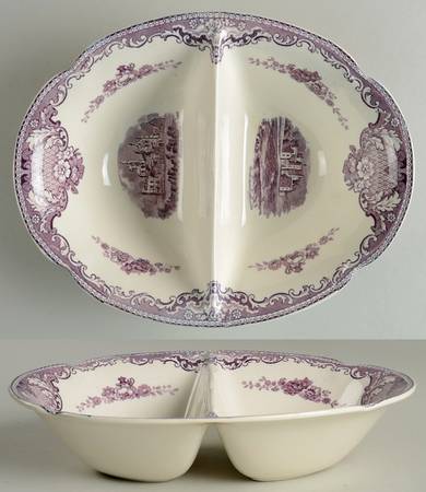 Old Britain Castles Lavender (Not Ribbed) 9" Oval Divided Vegetable Bowl