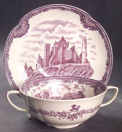 Old Britain Castles Lavender (Not Ribbed) Flat Cream Soup Bowl & Saucer Set