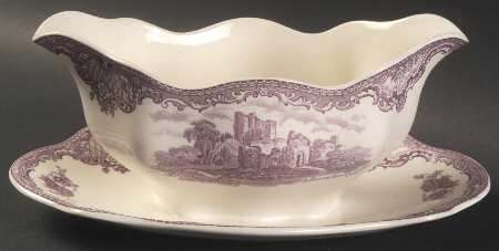 Old Britain Castles Lavender (Not Ribbed) Gravy Boat with Attached Underplate