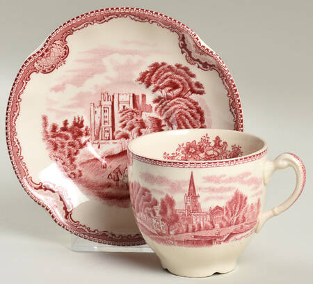 Old Britain Castles Pink (No Crown Made England) Flat Cup & Saucer Set