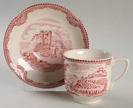 Old Britain Castles Pink (No Crown Made England) Flat Demitasse Cup & Saucer Set