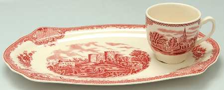 Old Britain Castles Pink (No Crown Made England) Tea & Toast Snack Plate & Reg Cup Set