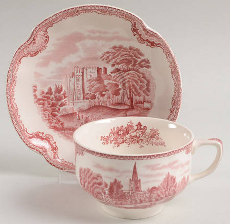 Old Britain Castles Pink (Crown Made In England) Footed Cup & Saucer Set
