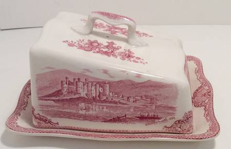 Old Britain Castles Pink (Crown Made In England) Cheese Dish with Lid (Wedge)