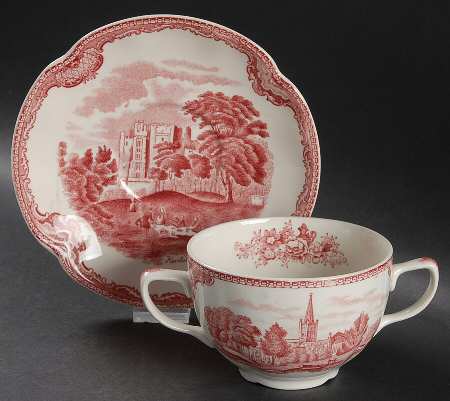 Old Britain Castles Pink (Crown Made In England) Flat Bouillon Cup & Saucer