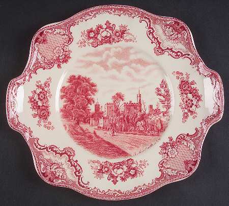 Old Britain Castles Pink (Crown Made In England) Square Handled Cake Plate