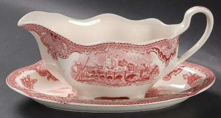 Old Britain Castles Pink (Crown Made In England) Gravy Boat & Underplate/Relish