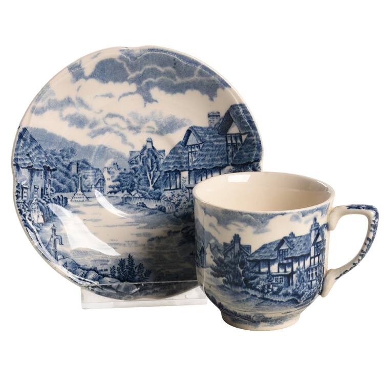 Olde English Countryside Blue Flat Demitasse Cup & Saucer Set