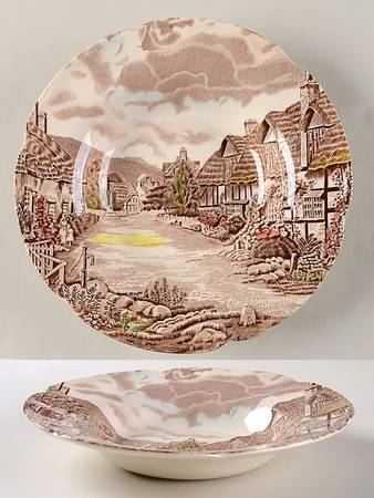 Olde English Countryside Brown Multicolor Rim Soup Bowl by Johnson Brothers
