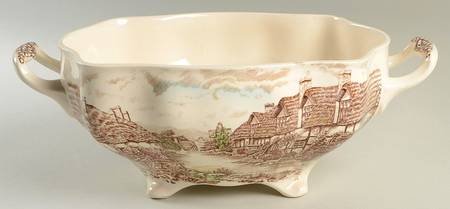 Olde English Countryside Brown Multicolor Rectangular Tureen No Lid