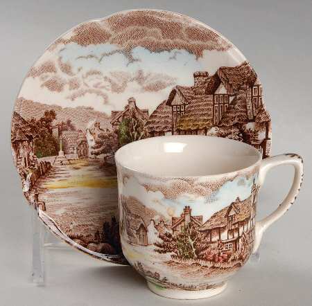 Olde English Countryside Brown Multicolor Flat Demitasse Cup & Saucer Set