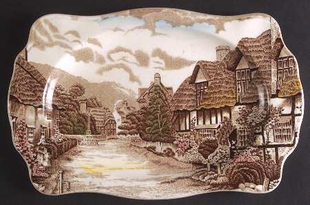 Olde English Countryside Brown Multicolor 10" Rectangular Serving Platter