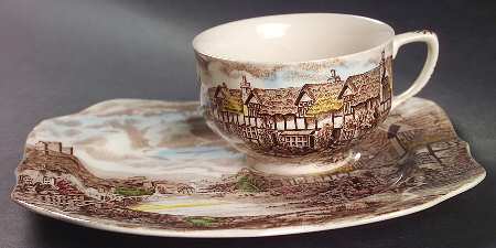 Olde English Countryside Brown Multicolor Snack Plate & Cup Set