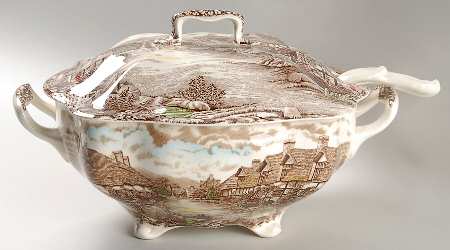 Olde English Countryside Brown Multicolor Rectangular Tureen & Lid with Ladle