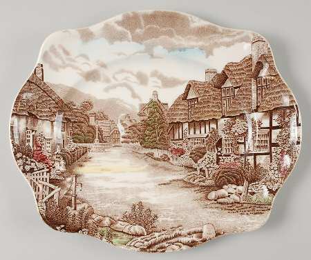 Olde English Countryside Brown Multicolor 12" Oval Serving Platter