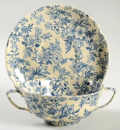 Old English Chintz Blue Flat Cream Soup Bowl & Saucer Set