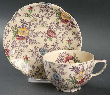 Old English Chintz Lavender Multicolor (Sovereign) Flat Cup & Saucer Set