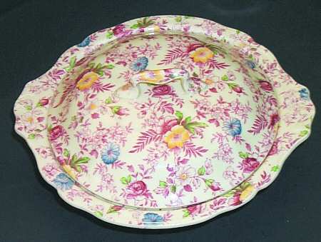 Old English Chintz Pink Multicolor Round Covered Vegetable