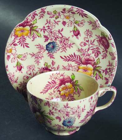 Old English Chintz Pink Multicolor Flat Cup & Saucer Set