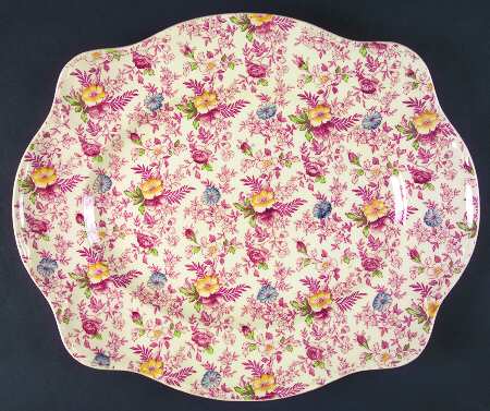 Old English Chintz Pink Multicolor 15" Oval Serving Platter