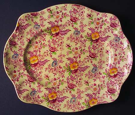 Old English Chintz Pink Multicolor 12" Oval Serving Platter