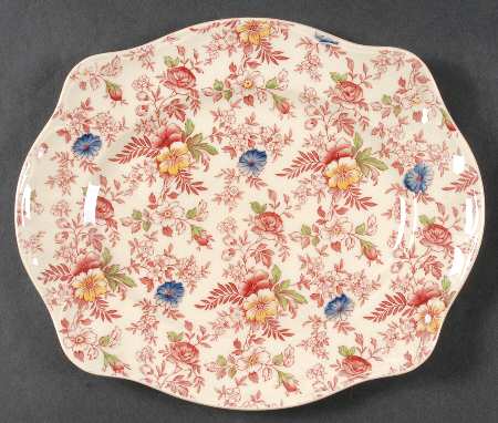 Old English Chintz Pink Multicolor 10" Oval Serving Platter