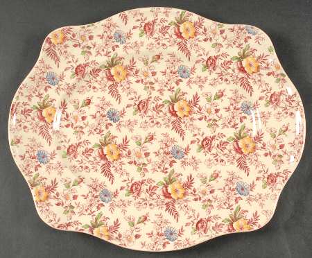 Old English Chintz Pink Multicolor 13" Oval Serving Platter