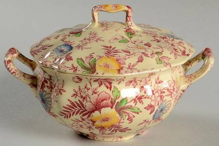 Old English Chintz Pink Multicolor Sugar Bowl & Lid