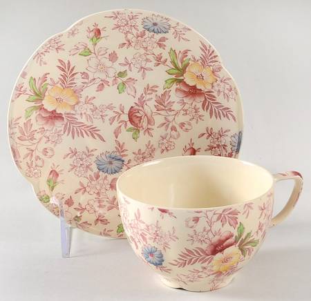 Old English Chintz Pink Multicolor Flat Cup & Saucer Set