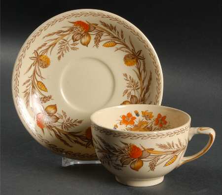 Old English Clover Brown Multicolor Flat Cup & Saucer Set