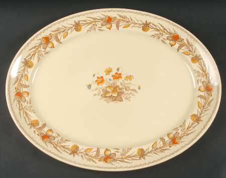 Old English Clover Brown Multicolor 20" Oval Serving Platter
