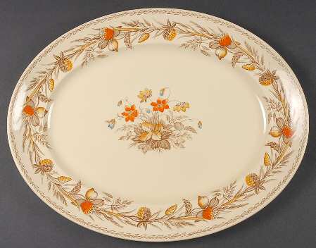 Old English Clover Brown Multicolor 15" Oval Serving Platter