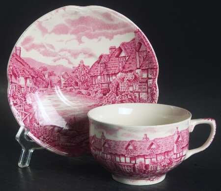 Olde English Countryside Pink Flat Cup & Saucer Set