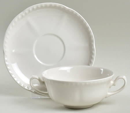 Old English White (Undecorated) Flat Cream Soup Bowl & Saucer Set