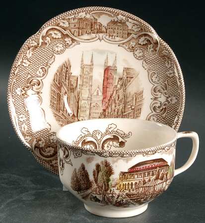 Old London Brown Multicolor Flat Cup & Saucer Set