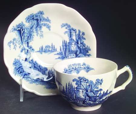 The Old Mill Blue Flat Cup & Saucer Set
