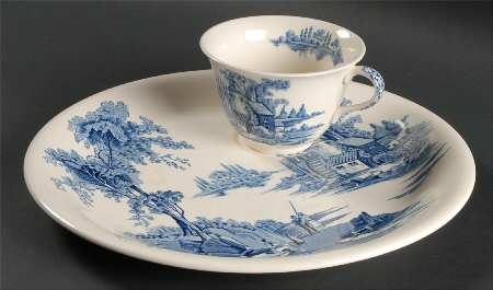 The Old Mill Blue Snack Plate & Cup Set