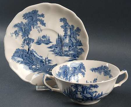The Old Mill Blue Flat Cream Soup Bowl & Saucer Set