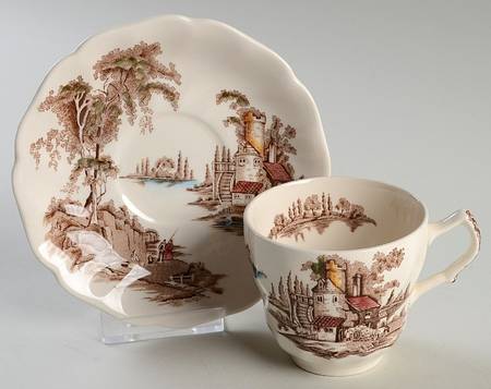 The Old Mill Brown Multicolor Flat Cup & Saucer Set