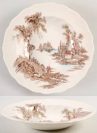 The Old Mill Brown Multicolor Rim Soup Bowl