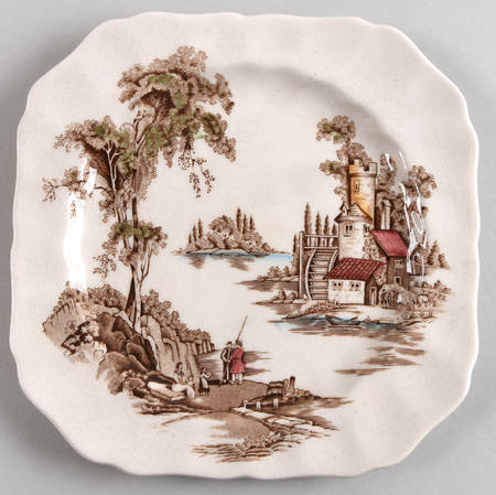 The Old Mill Brown Multicolor Square Salad Plate